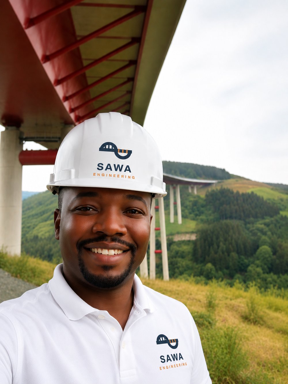Sékou Sawadogo, Bauingenieur, unter einer Stahlbrücke